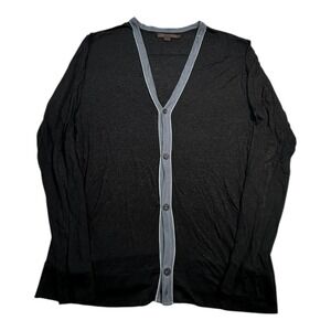 REISS Mens Black Long Sleeve V Neck Button Front Cardigan Sweater M Lyocell Wool